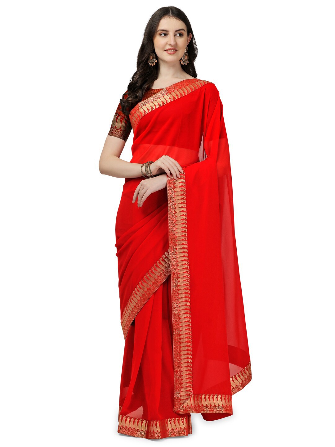 

trihut Woven Design Zari Saree, Red
