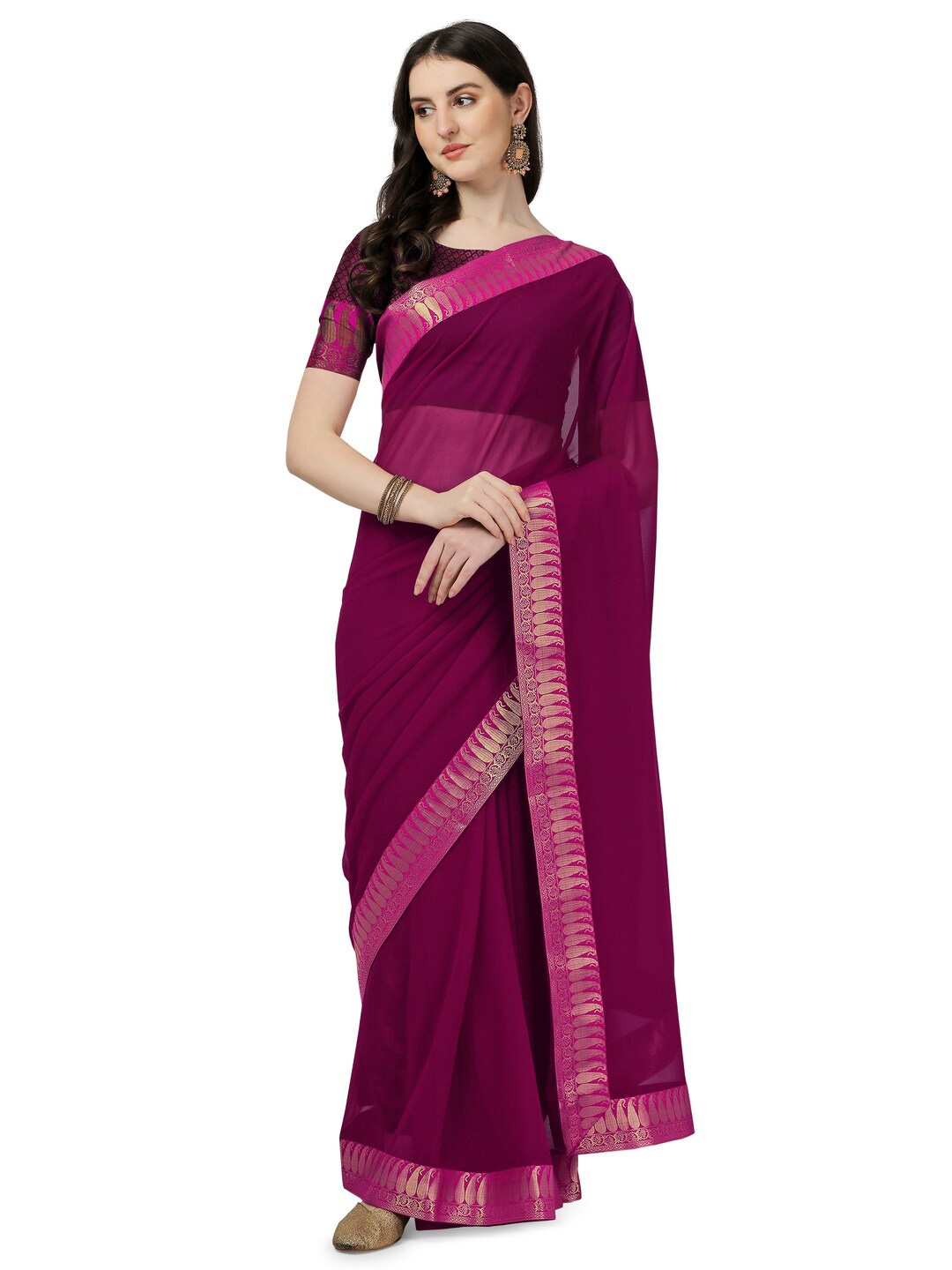 

trihut Poly Georgette Saree, Purple