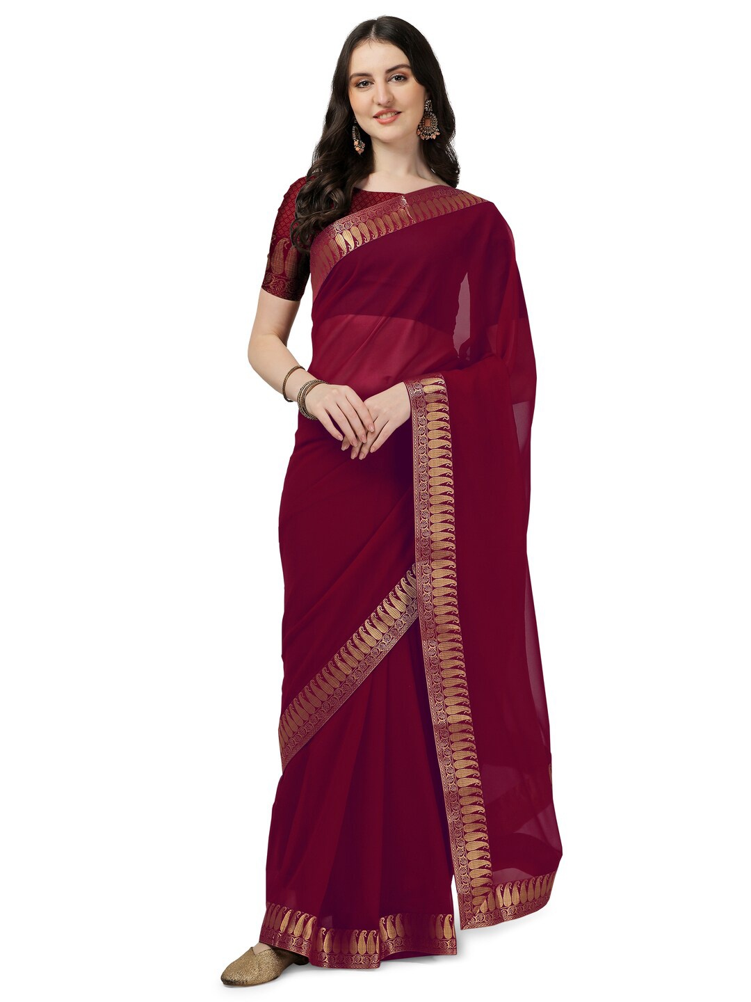 

trihut Zari Poly Georgette Saree, Maroon