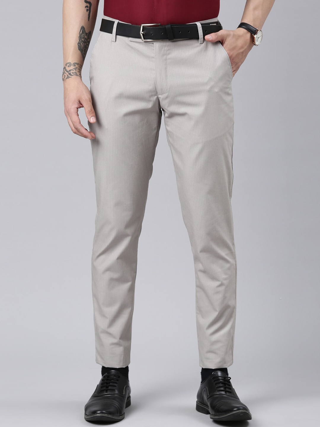 

THE SOUL PATROL Mid-Rise Cotton Formal Trouser, Grey