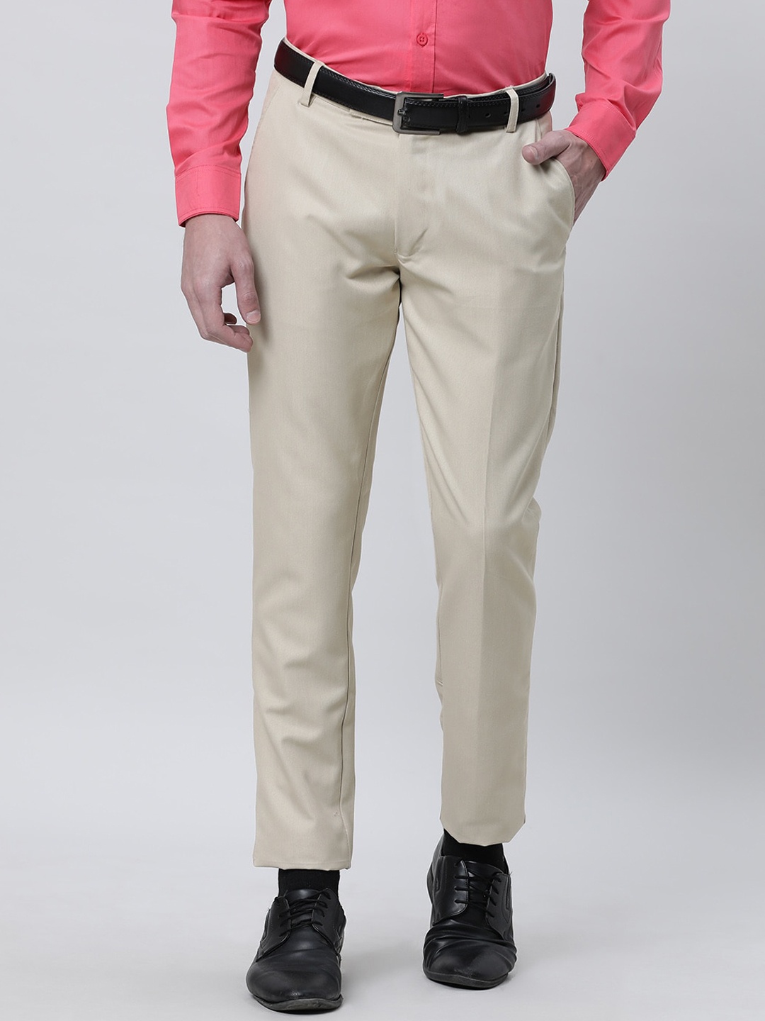 

THE SOUL PATROL Men Mid-Rise Formal Trousers, Cream