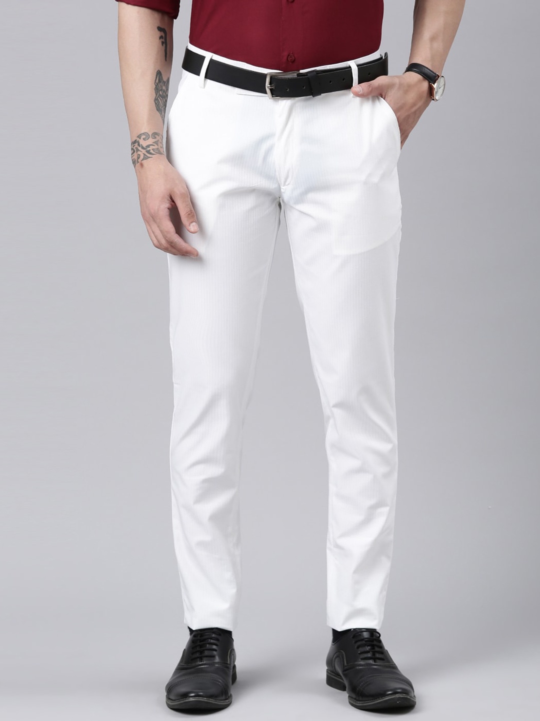 

THE SOUL PATROL Men Mid-Rise Formal Trousers, White