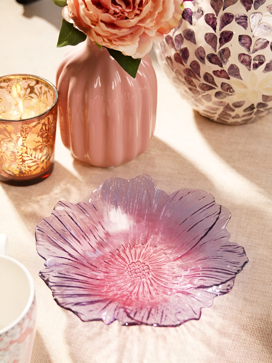 

Pure Home and Living Pink and Purple 2 Pcs Floral Shaped Side Glass Bowls