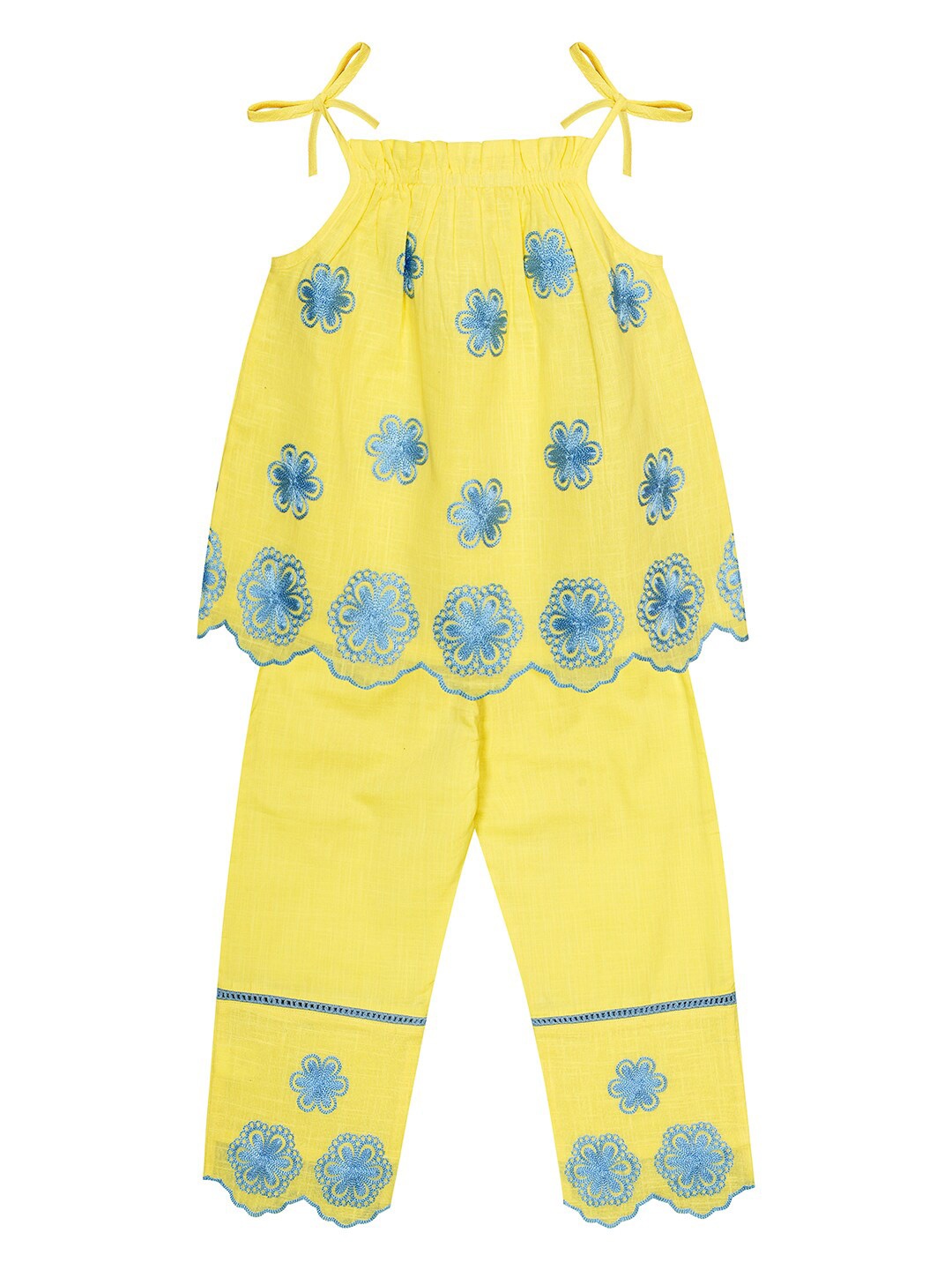 

Budding Bees Boys Shoulder Strap Embroidered Pure Cotton Top with Pyjamas, Yellow