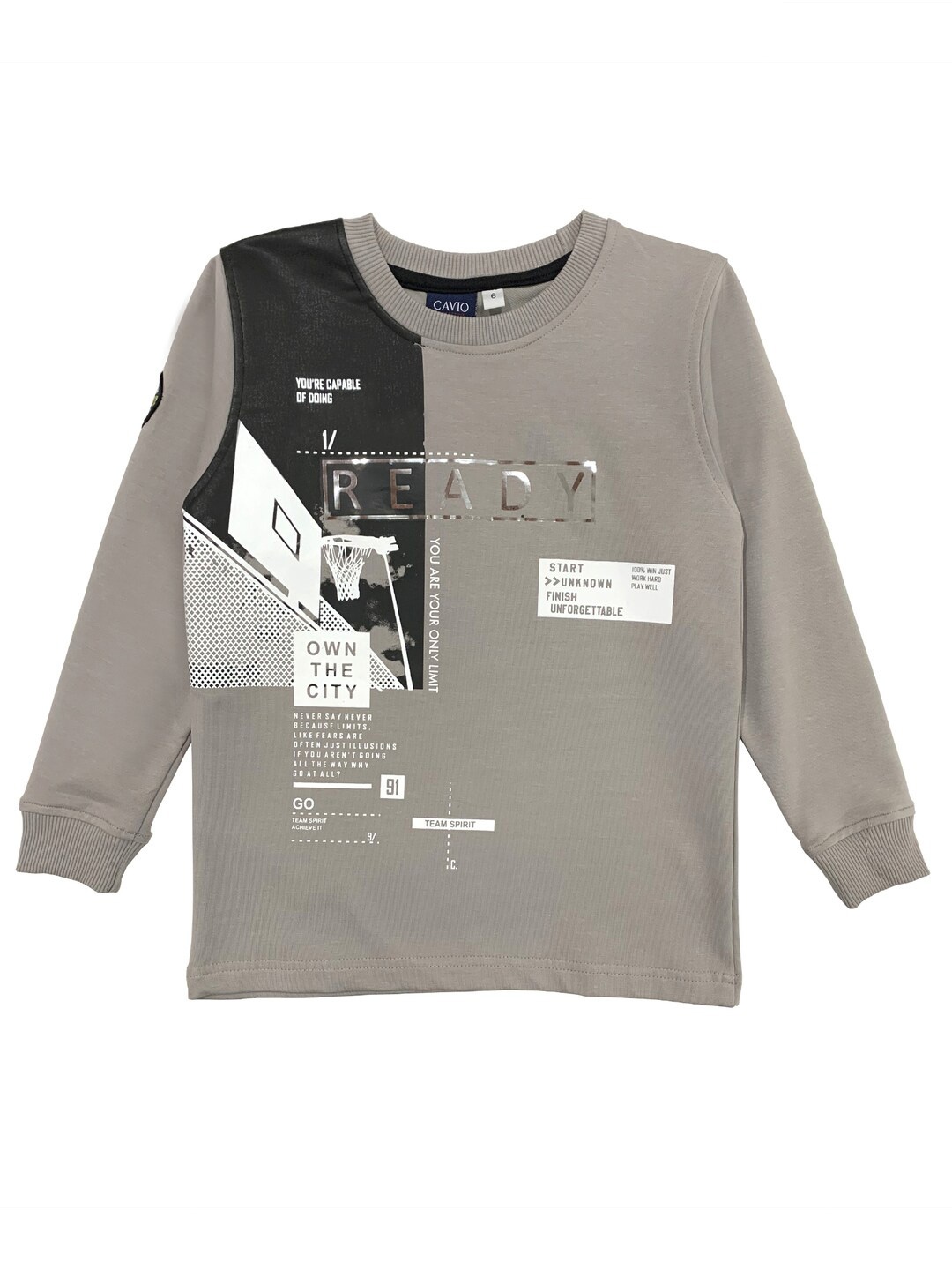 

CAVIO Boys Typography Printed Cotton T-shirt, Grey