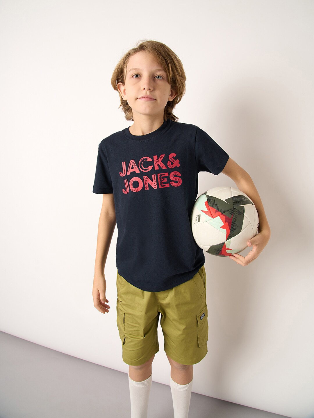

Jack & Jones Junior Boys Typography Printed Round Neck Short Sleeves Casual T-shirt, Navy blue