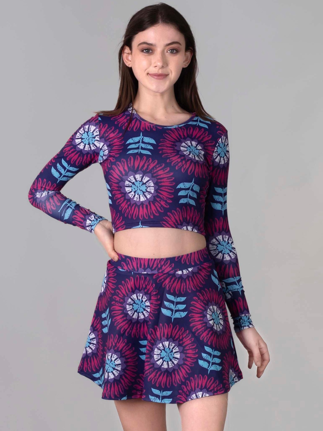 

Keepfit Floral Printed Medium Coverage Padded Swim Set, Navy blue