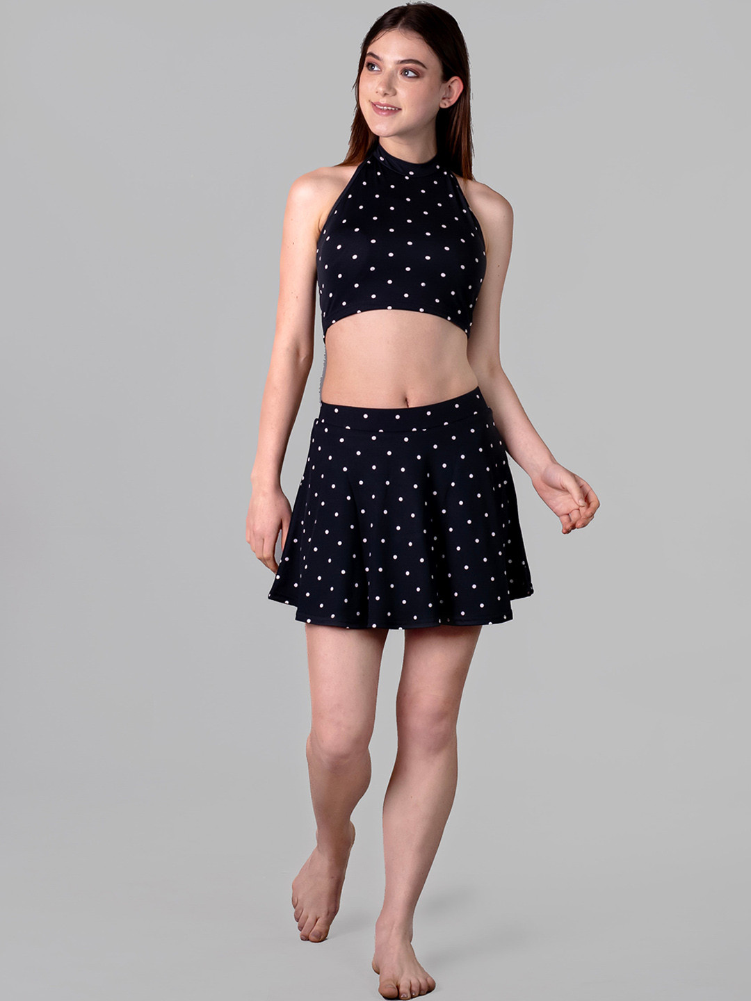 

Keepfit Polka Dots Printed Padded Top & Skirt, Black