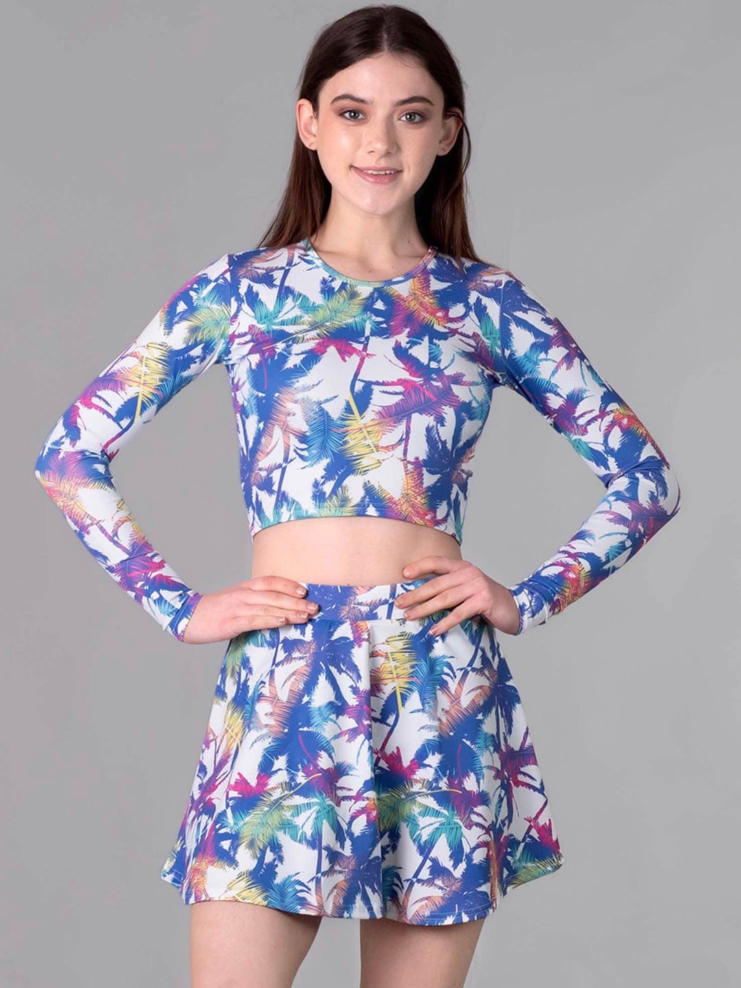 

Keepfit Tropical Printed Long Sleeves Padded Swim Set, White