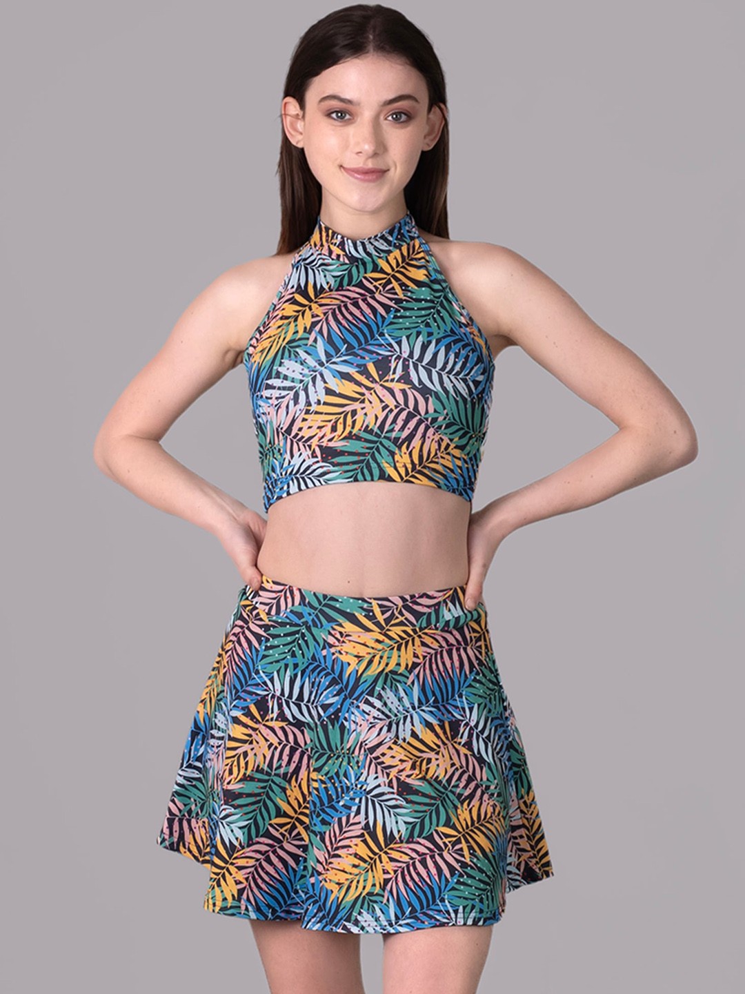 

Keepfit Tropical Printed Padded Top & Skirt, Teal