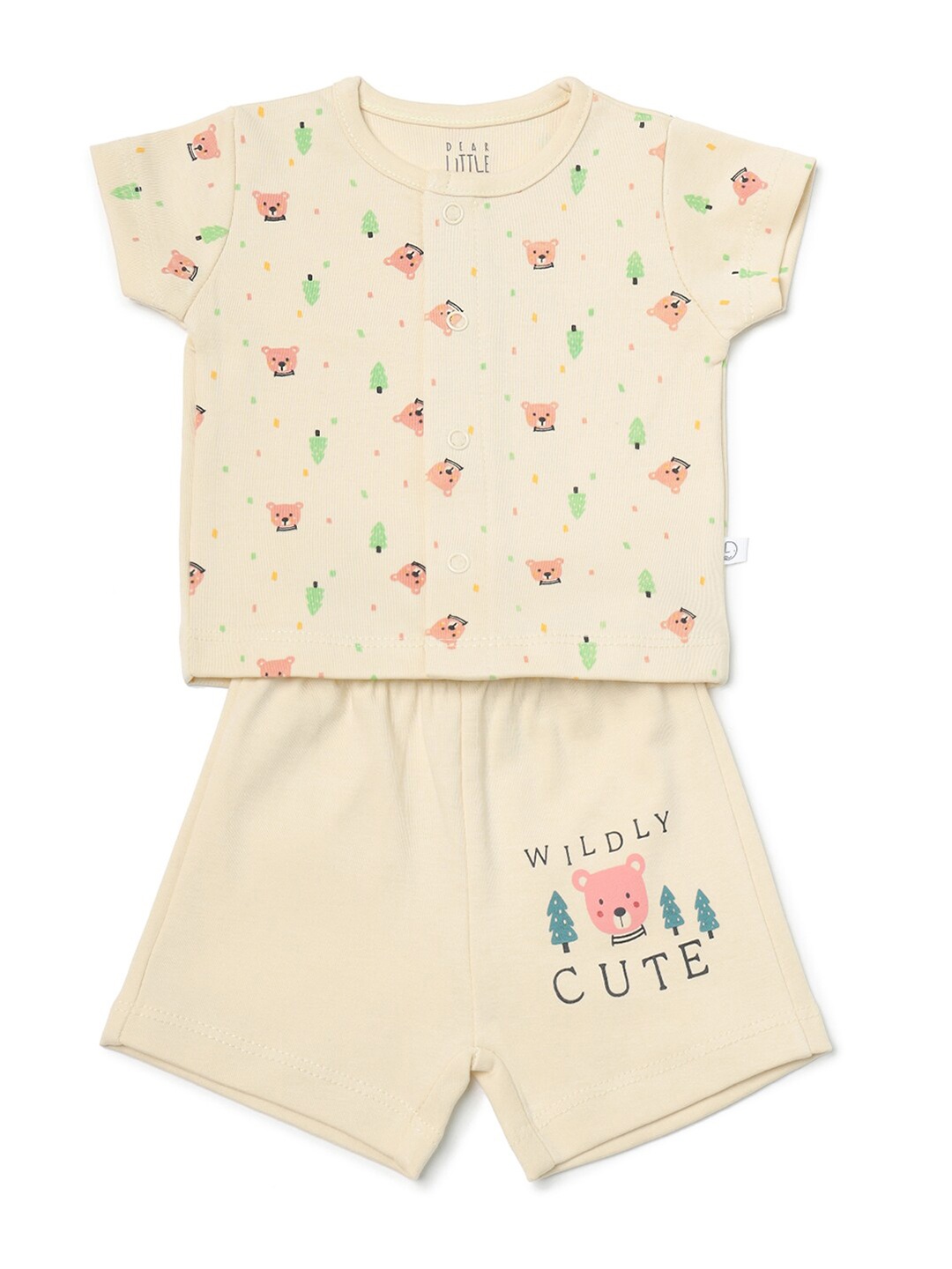 

Dear Little Boys Printed Pure Cotton Round Neck T-shirt With Short, Cream