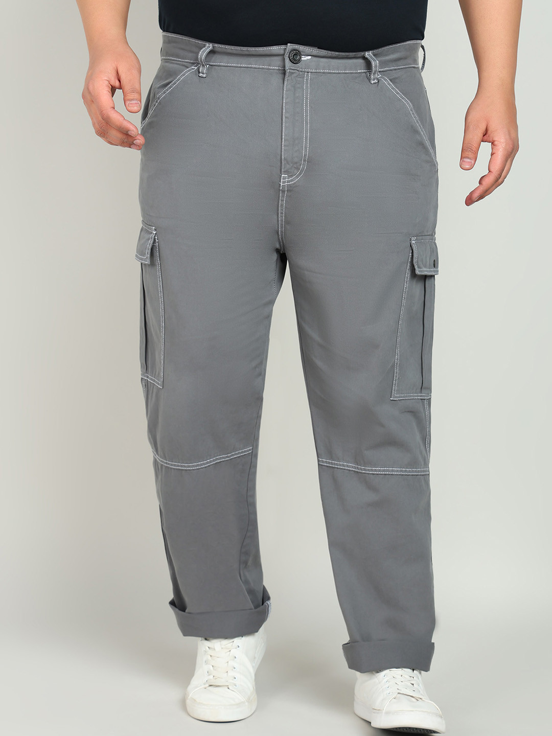 

Bene Kleed Plus Plus Size Men Relaxed Cargo Trouser With Contrast Stitch, Grey