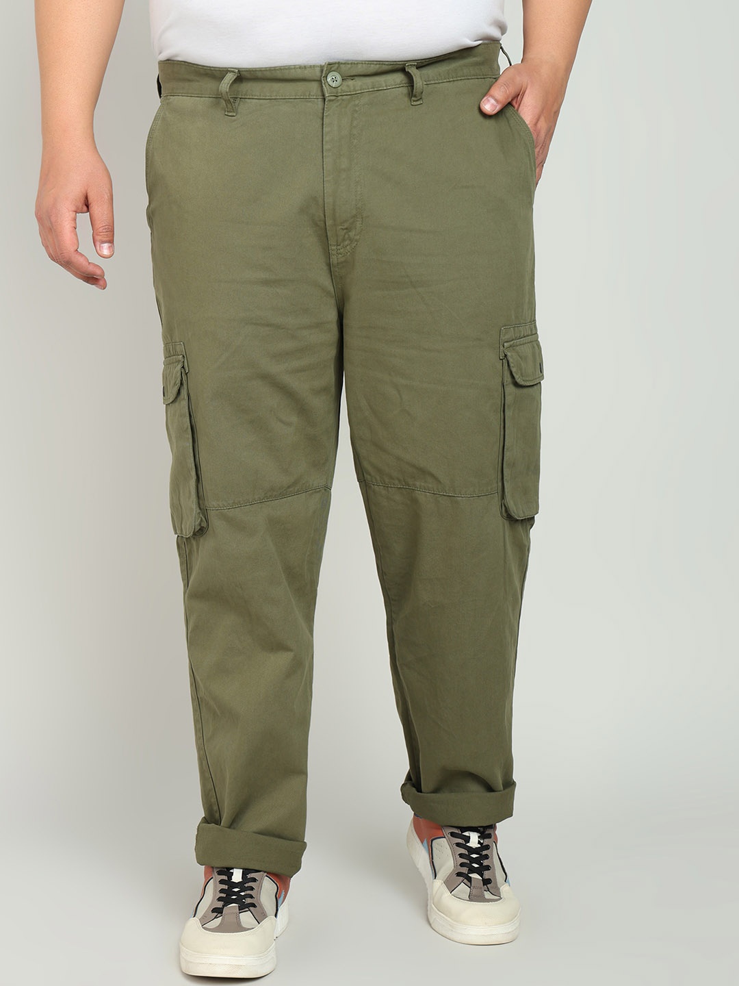 

IVOC Plus Men Plus Size Pure Cotton Cargos, Olive