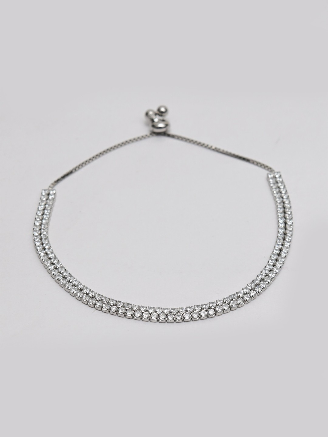 

925 SILLER Rhodium-Plated Cubic Zirconia Studded Charm Bracelet, Silver