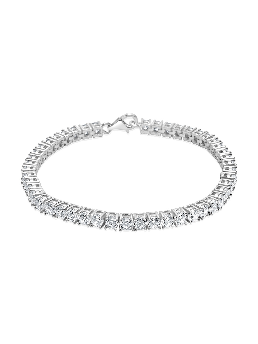 

925 SILLER Rhodium-Plated Cubic Zirconia Studded Charm Bracelet, Silver