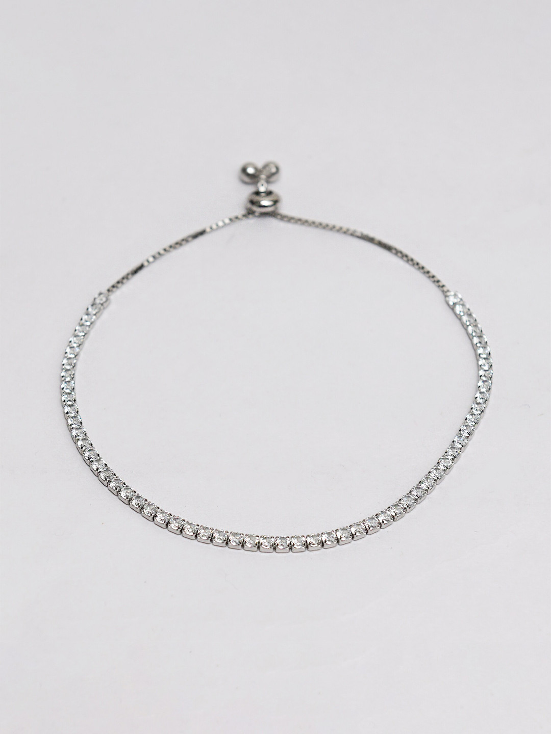 

925 SILLER Rhodium-Plated Cubic Zirconia Studded Charm Bracelet, Silver