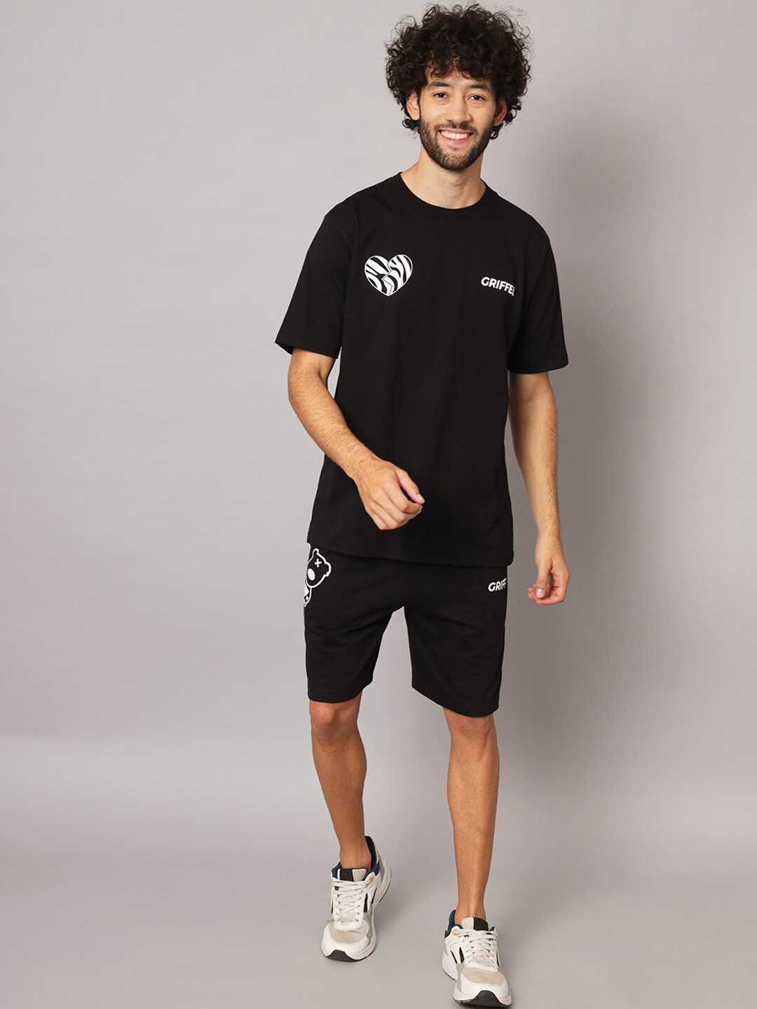 

GRIFFEL Printed Oversized-Fit Cotton T-Shirt & Shorts, Black