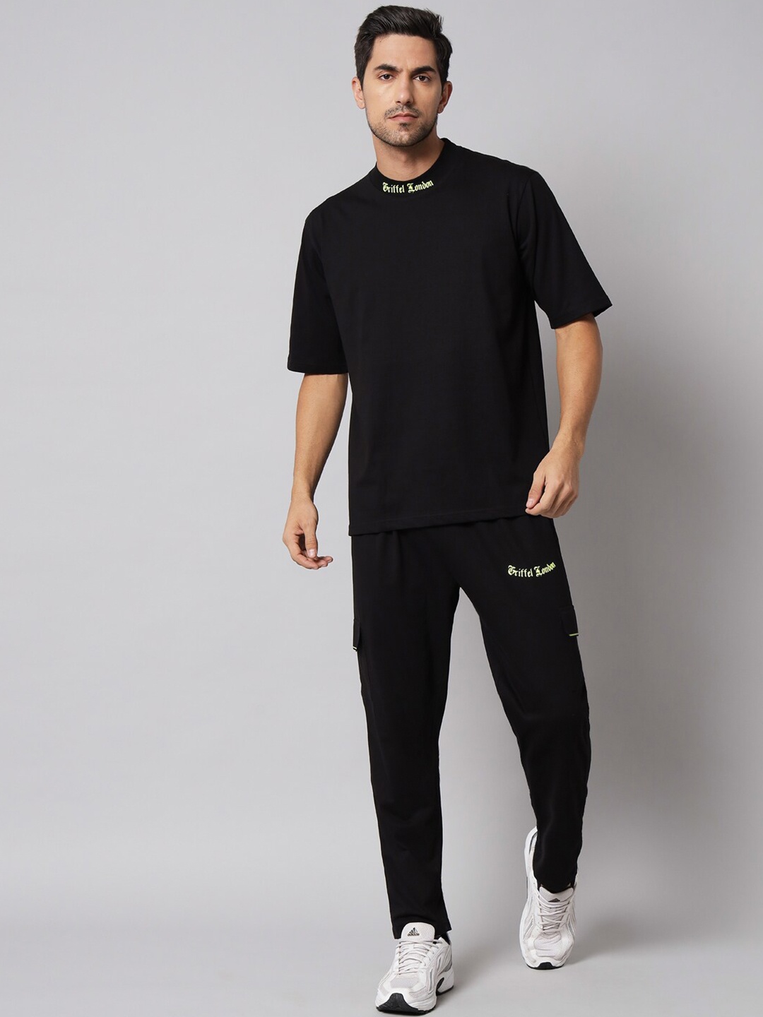 

GRIFFEL Oversized-Fit Cotton T-shirt & Track Pant Co-Ords, Black