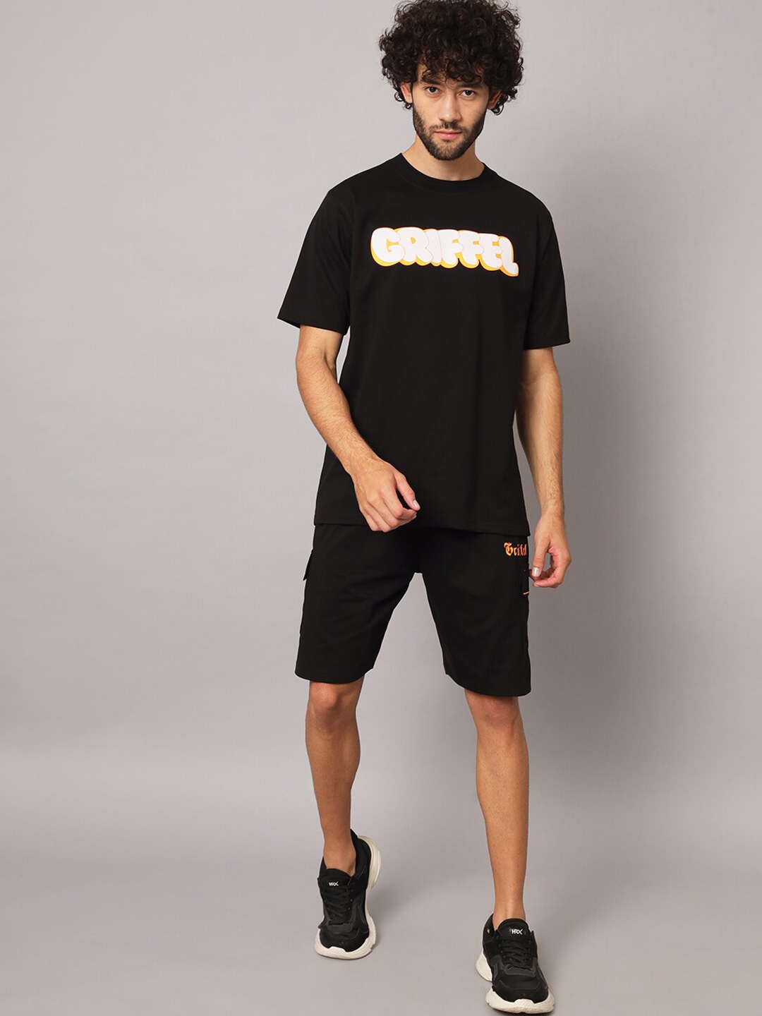 

GRIFFEL Pure Cotton T-shirt With Shorts Co-Ords, Black