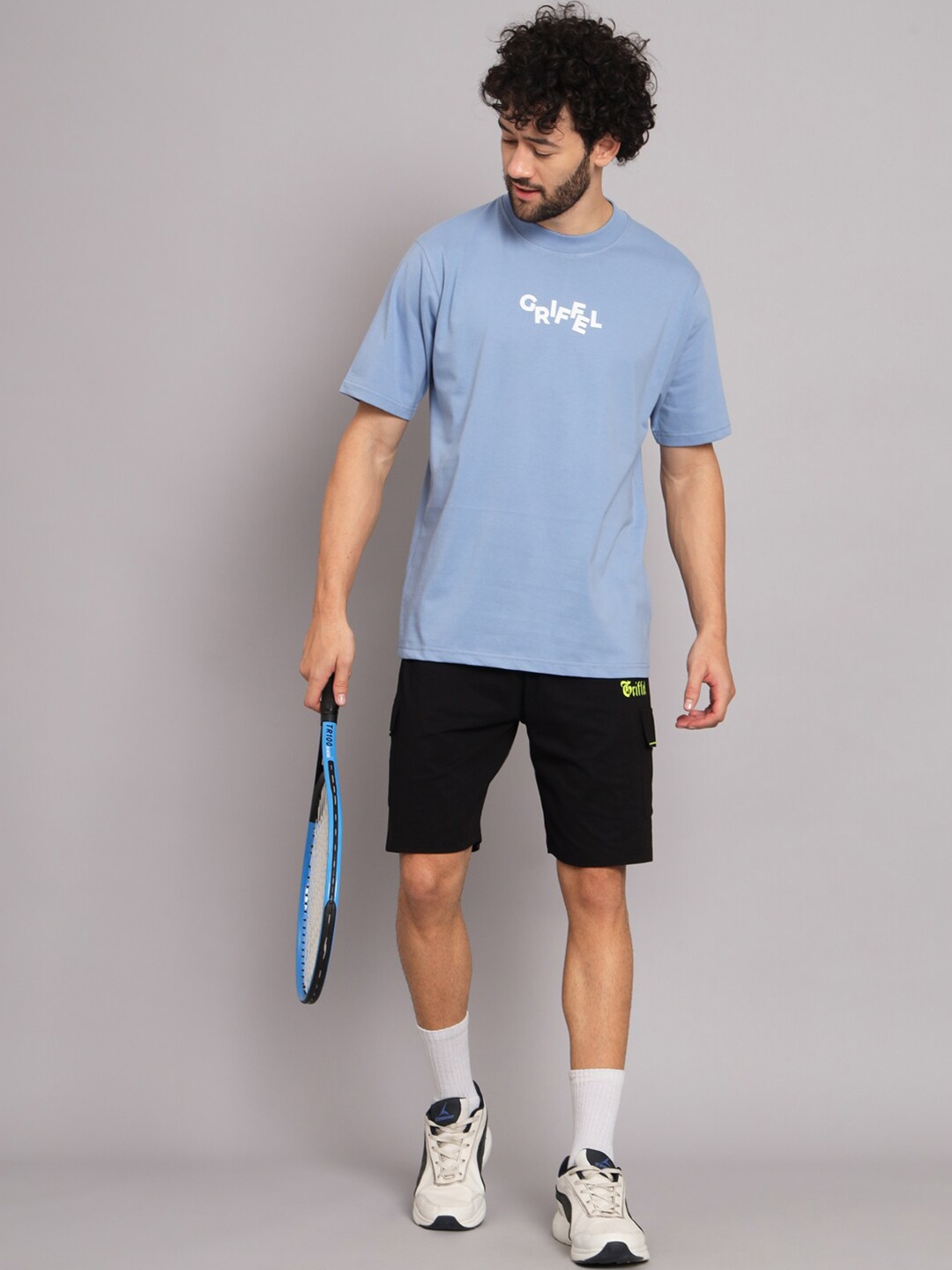 

GRIFFEL Printed Oversized-Fit Cotton T-Shirt & Shorts, Blue