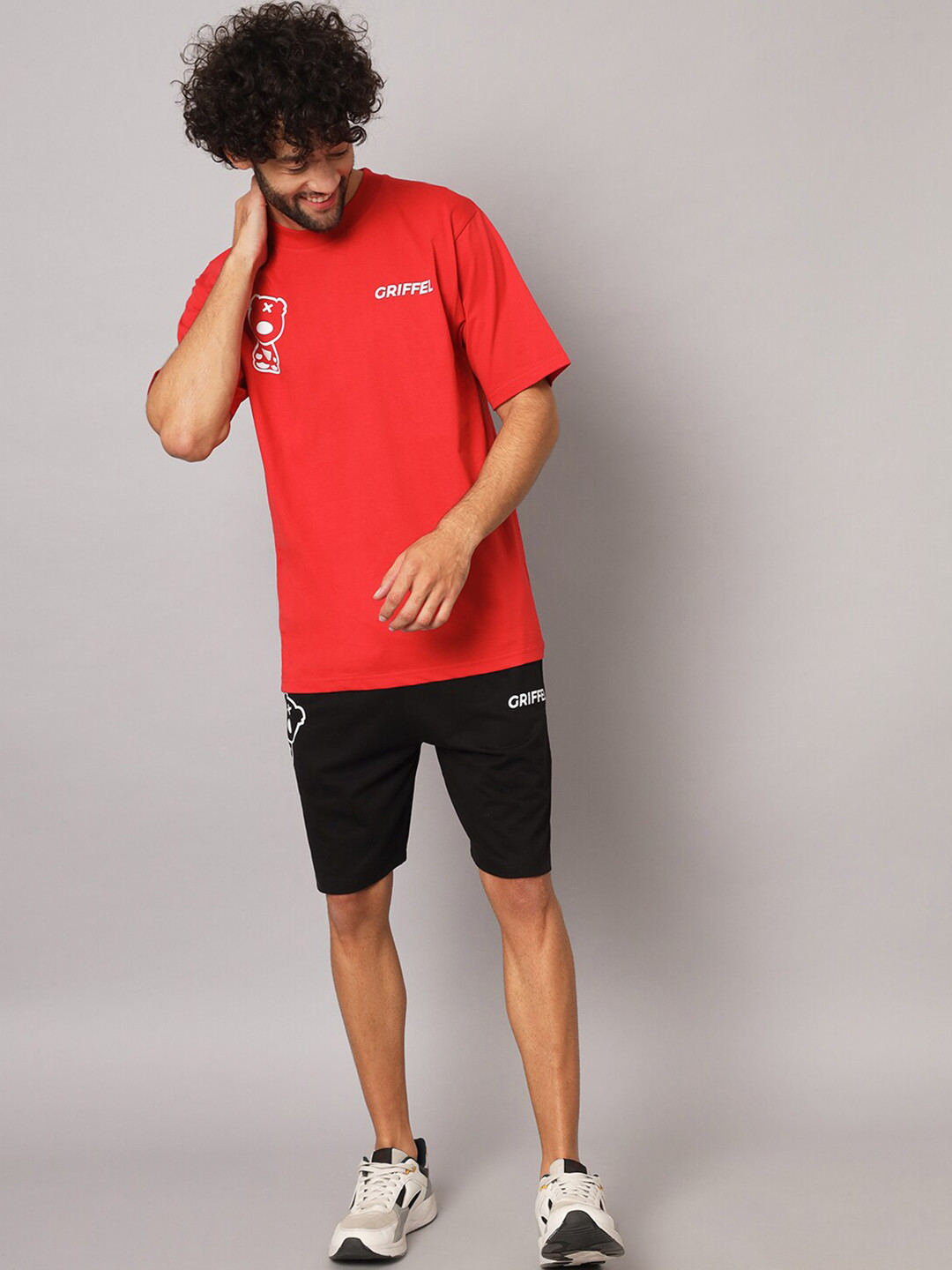 

GRIFFEL Printed Pure Cotton Round Neck Tshirt With Shorts, Red