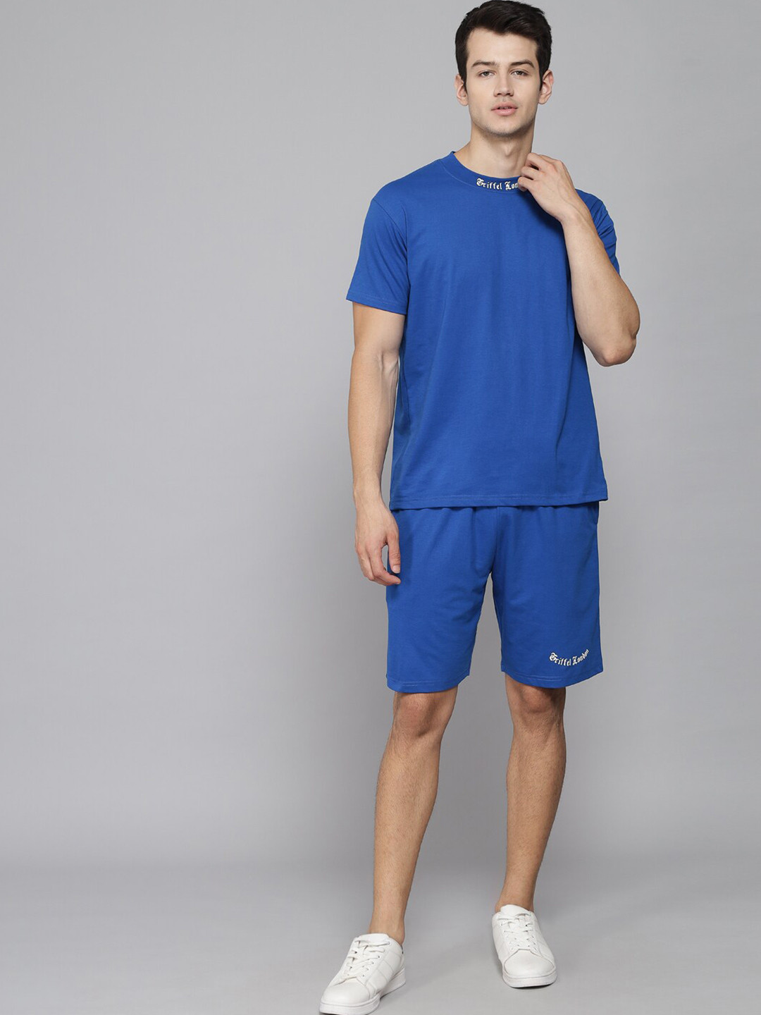 

GRIFFEL Printed Pure Cotton Oversized Fit T-Shirt & Shorts, Blue