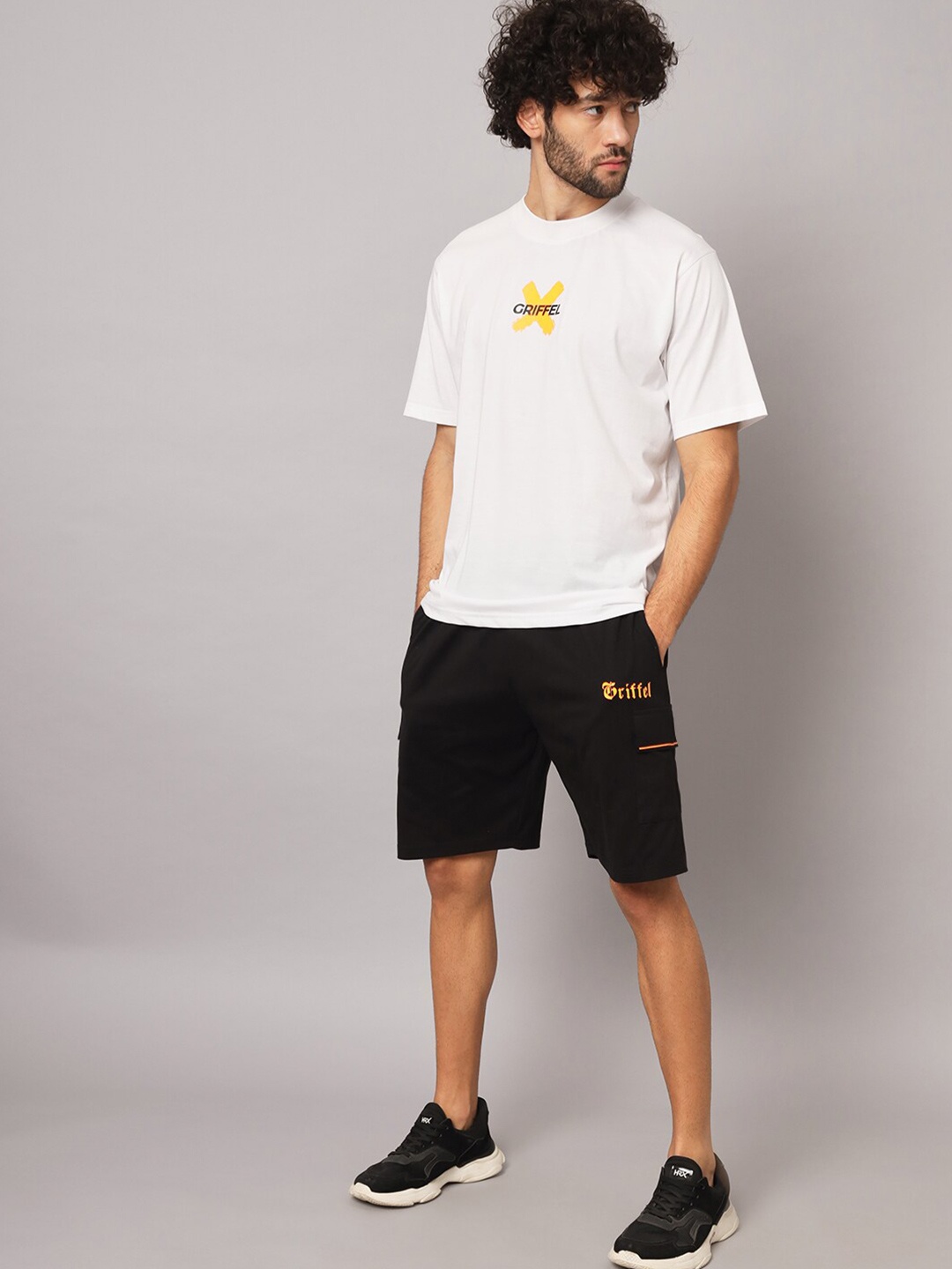 

GRIFFEL Printed Pure Cotton Round Neck Tshirt With Shorts, White