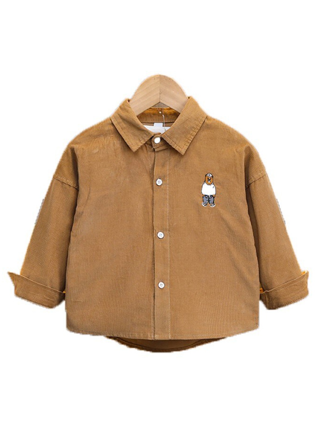 

StyleCast x Revolte Boys Spread Collar Roll-Up Sleeves Cotton Curved Casual Shirt, Khaki