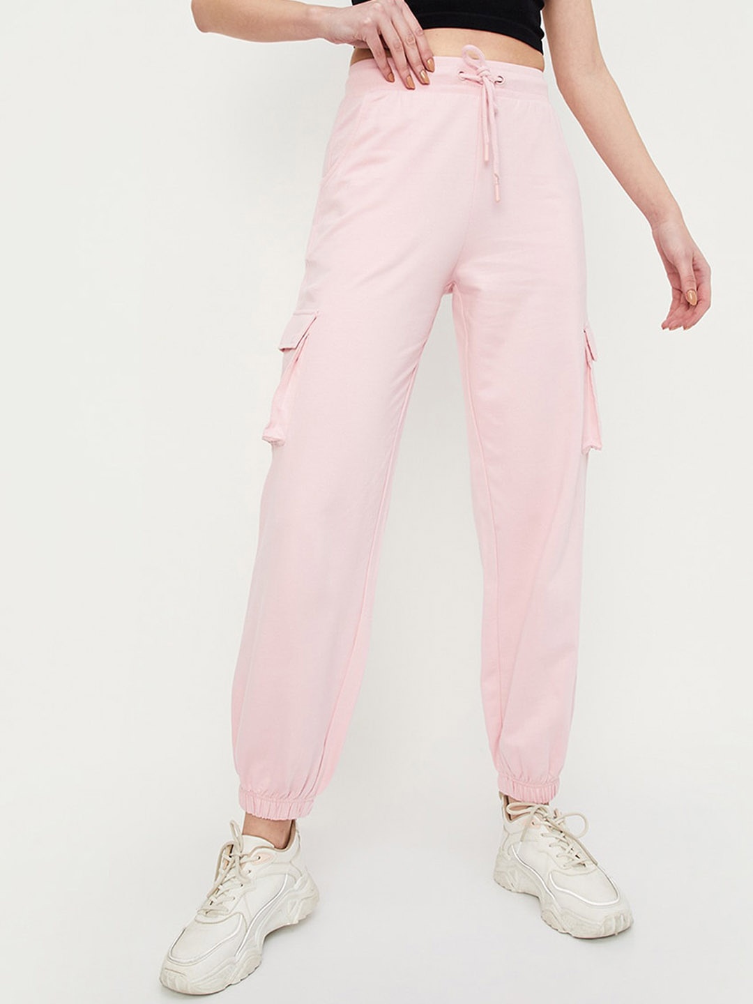 

max Women Mid-Rise Pure Cotton Joggers, Pink