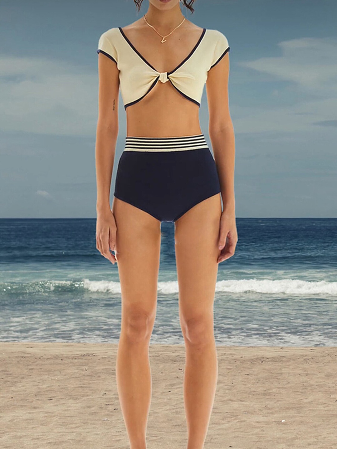 

LULU & SKY V-Neck Swim Bikini Set, White