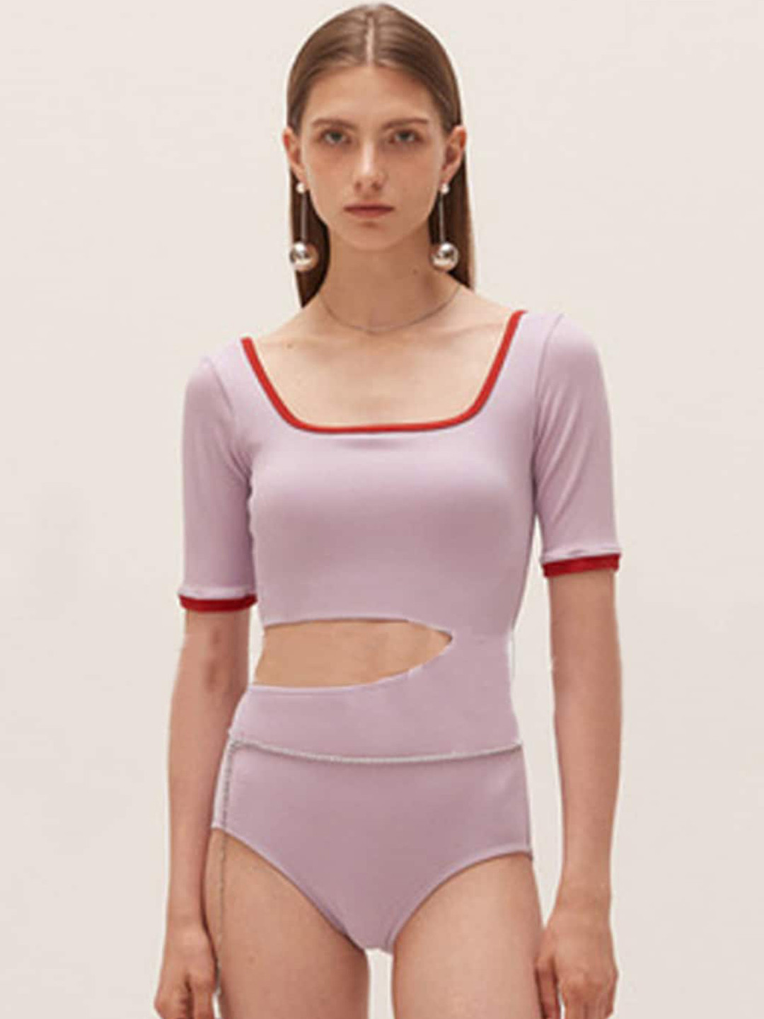 

LULU & SKY Square Neck Cut-Out Bodysuit, Purple