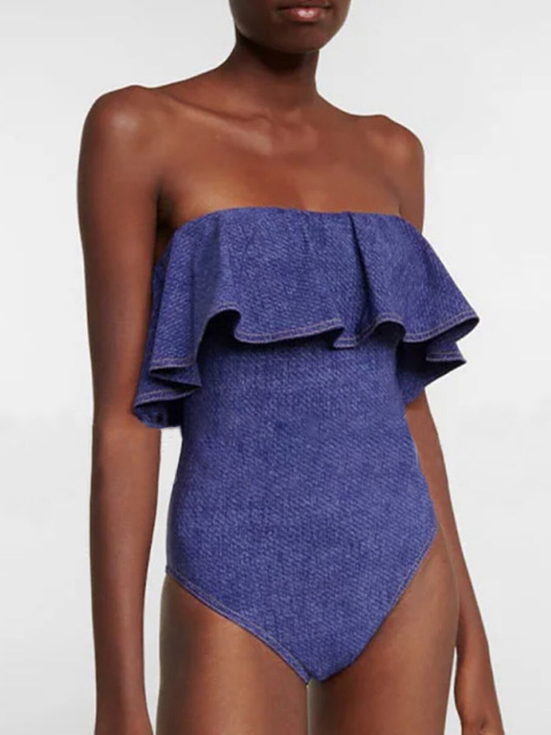 

LULU & SKY Frill Detail Strapless Swim Bodysuit, Blue