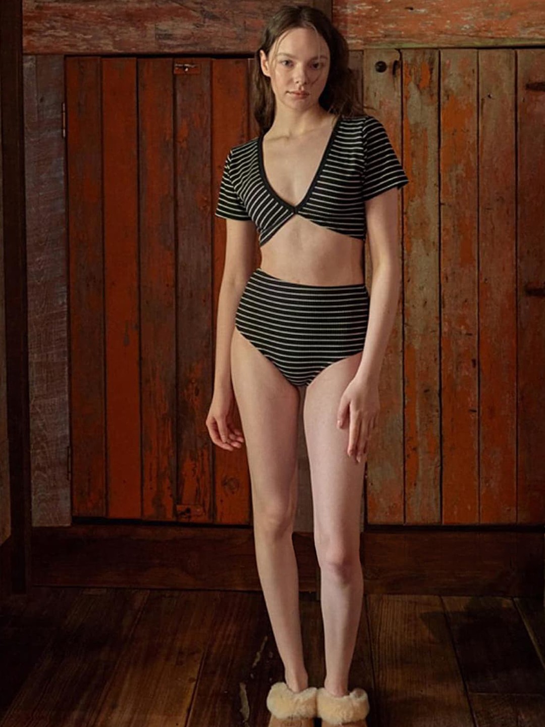 

LULU & SKY Contrast Stripes Swim Bikini Set, Black