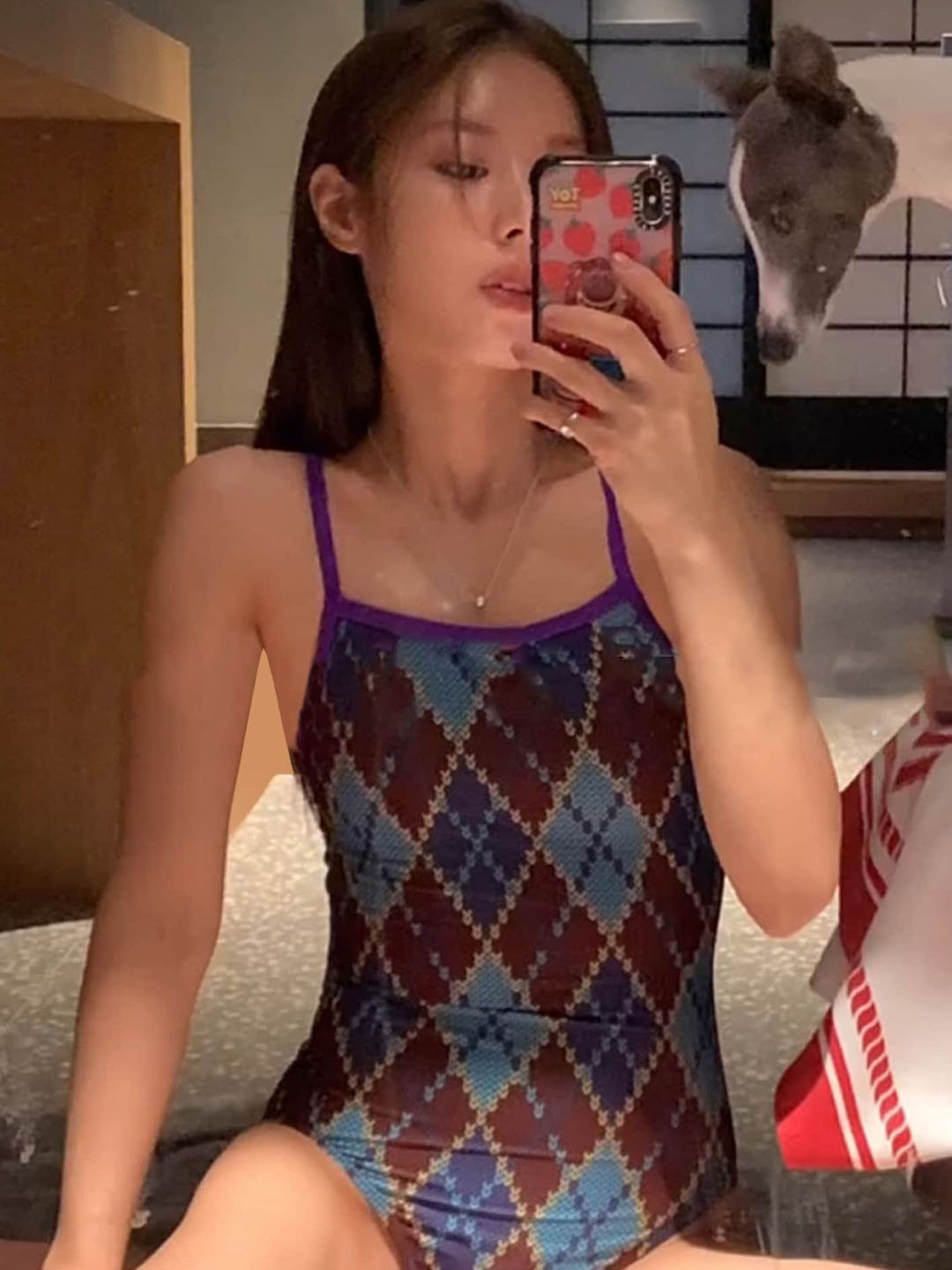

LULU & SKY Rhombus Pattern Swim Bodysuit, Purple