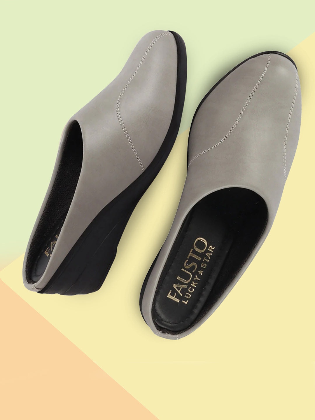 

FAUSTO Round Toe Wedge Heeled Mules, Grey