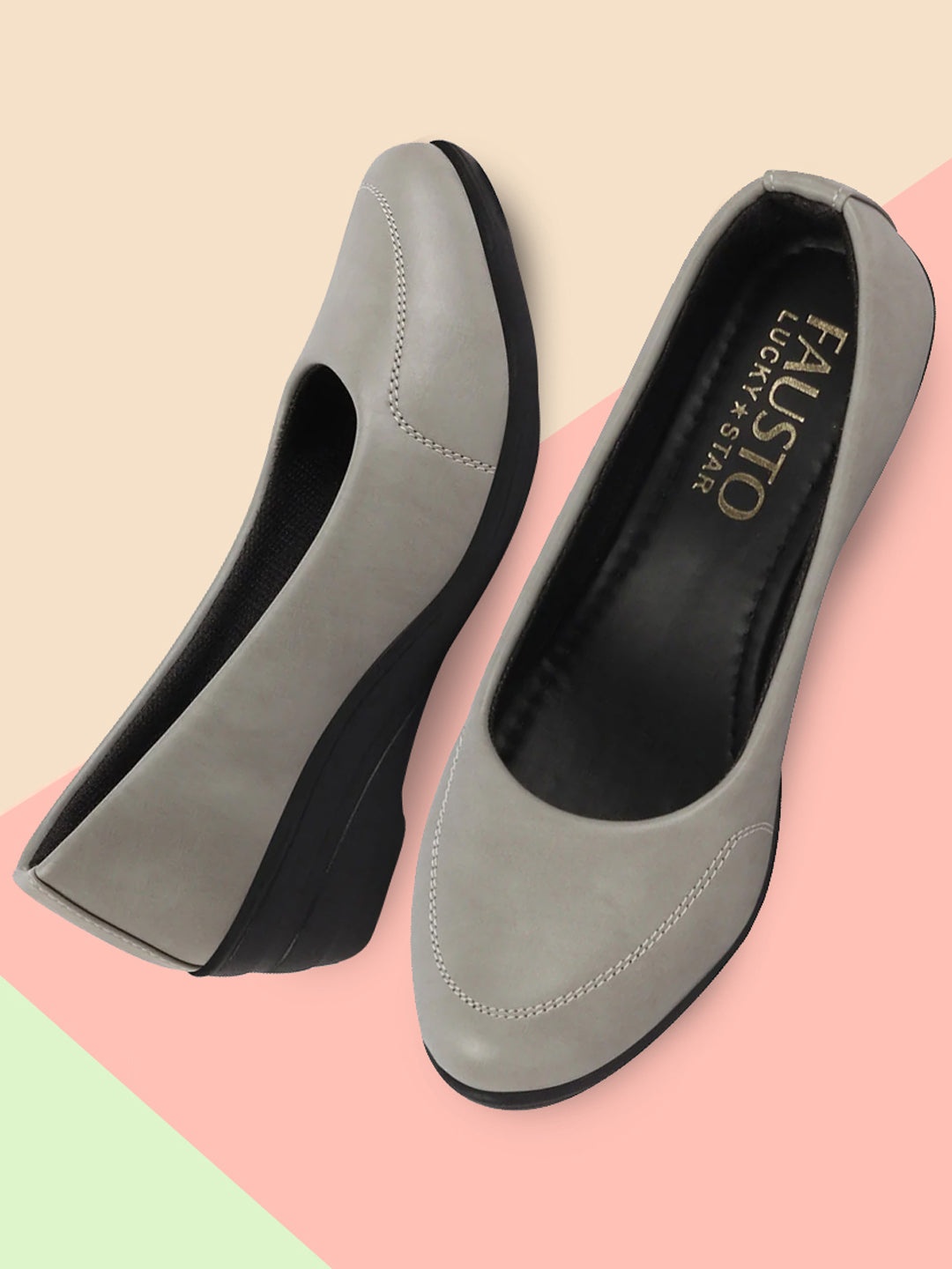 

FAUSTO Round Toe Wedge Heeled Pumps, Grey