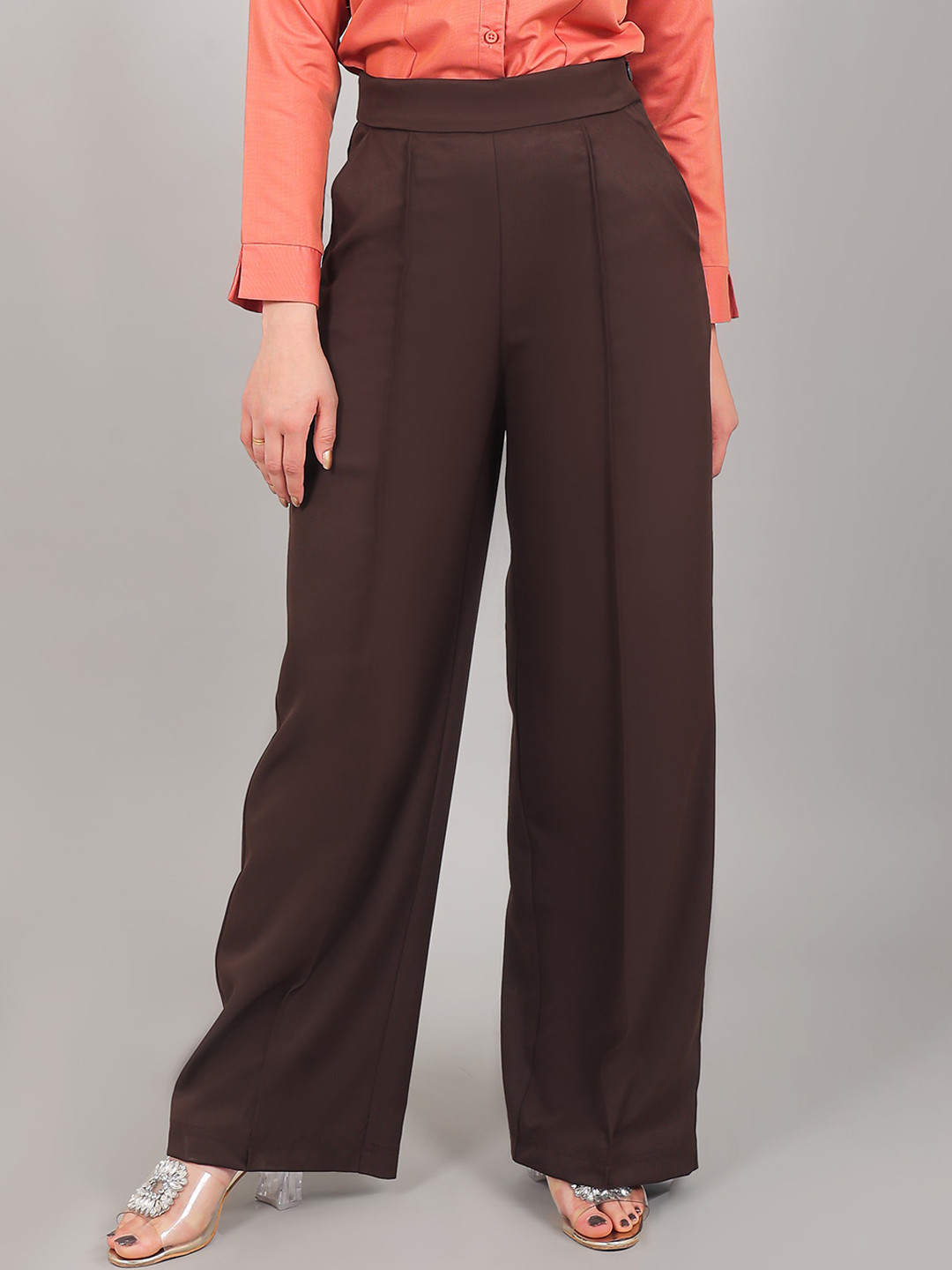 

BLUEBIRD Women High-Rise Pleated Trousers, Brown
