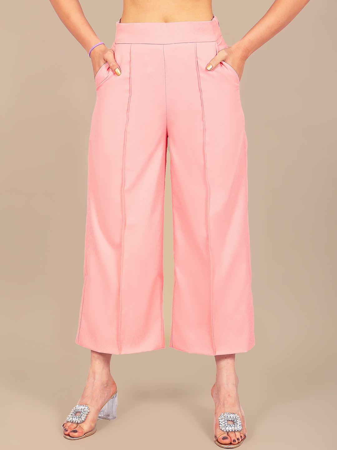 

BLUEBIRD Women High-Rise Pleated Culottes Trousers, Pink