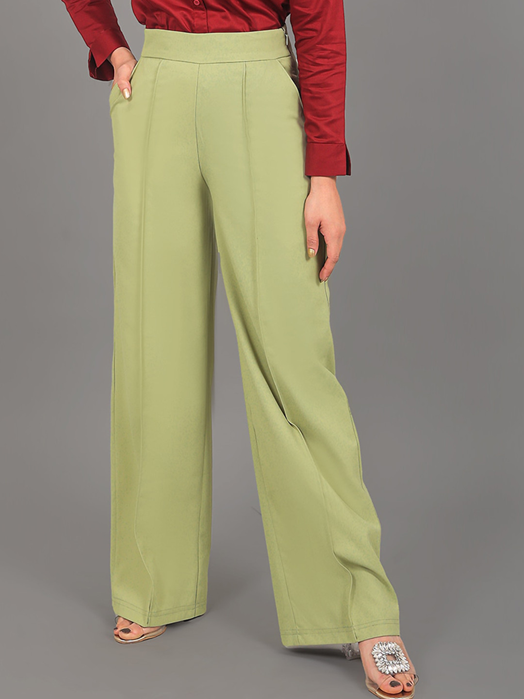 

BLUEBIRD Women High-Rise Pleated Trousers, Green