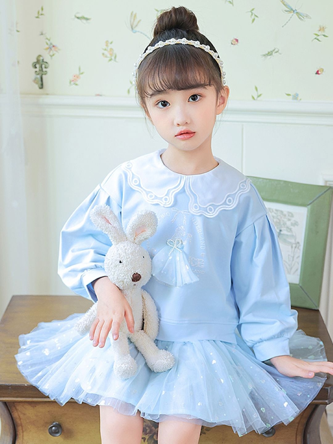 

StyleCast Girls Blue Embellished Gathered Detailed A-Line Dress