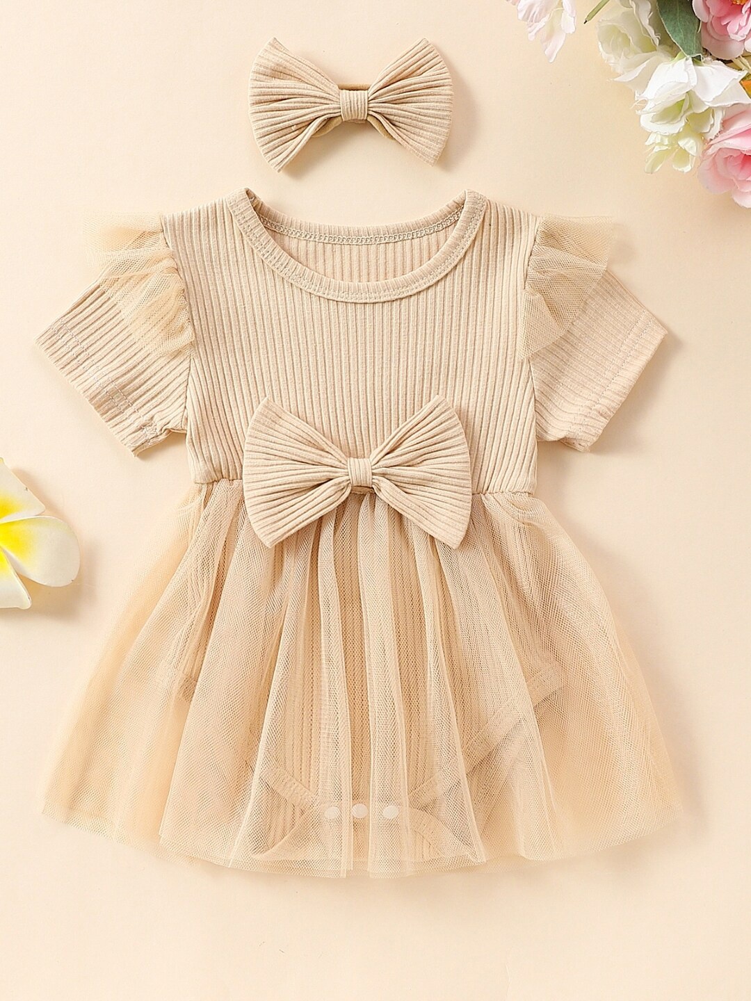 

StyleCast Girls Cream Round Neck Short Sleeves Cotton Fit & Flare Dress