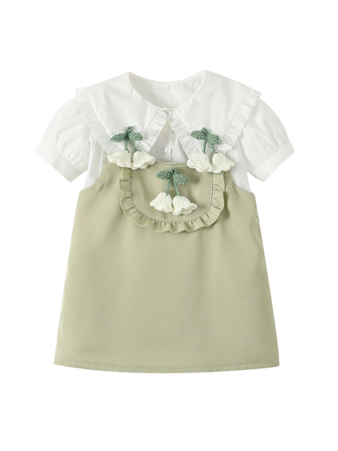 

StyleCast Infants Green & White Puff Sleeves Pinafore Dress