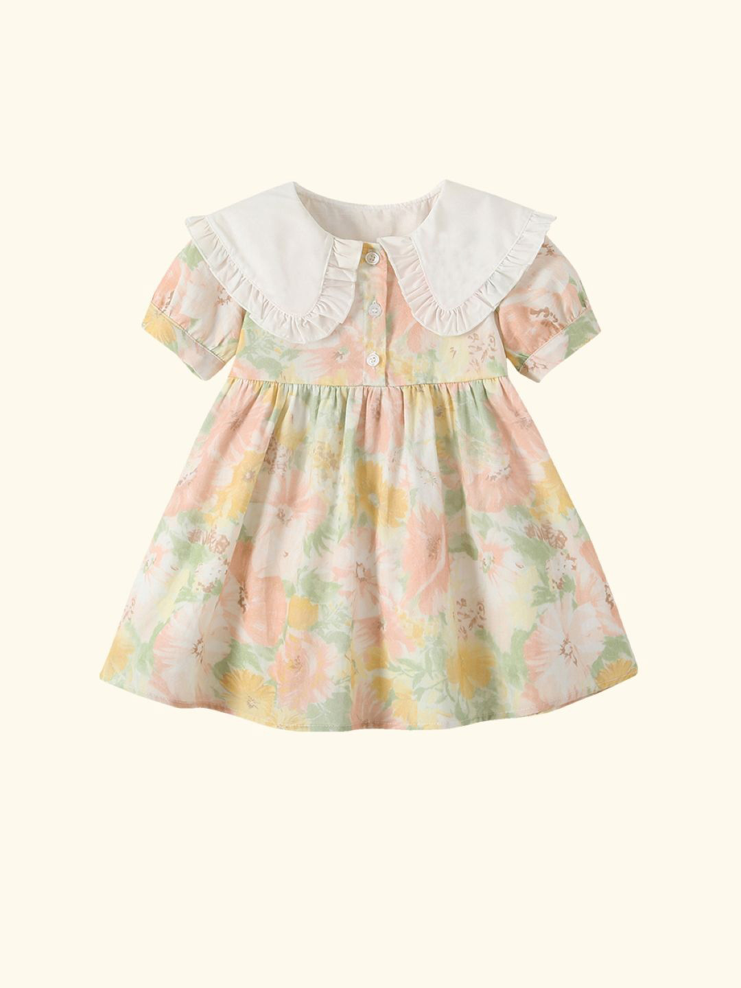 

StyleCast Girls Orange-Coloured Floral Printed Gathered Detailed Pure Cotton A-Line Dress