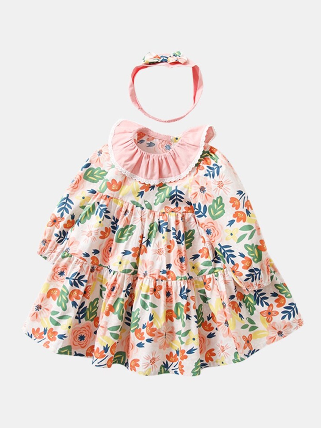 

StyleCast Girls White Floral Printed Round Neck Cotton A-Line Dress