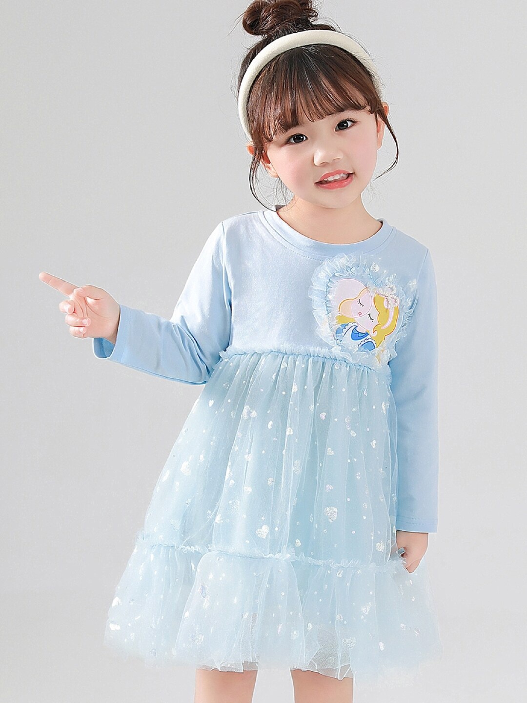 

StyleCast Girls Round Neck Long Sleeves Cotton Floral Print A Line Dress, Blue