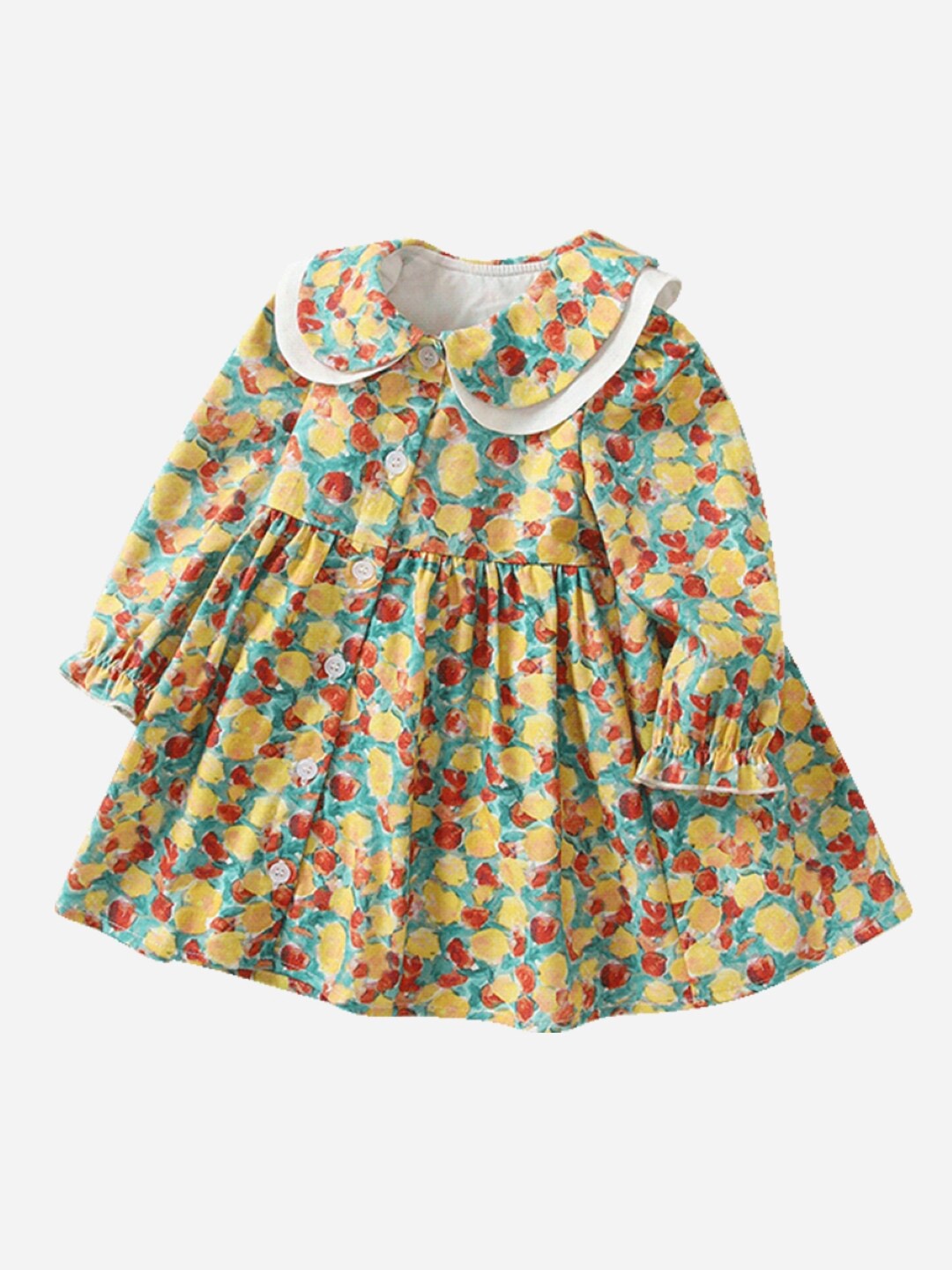 

StyleCast Girls Yellow Abstract Printed Peter Pan Collar Puff Sleeve Gathered A Line Dress