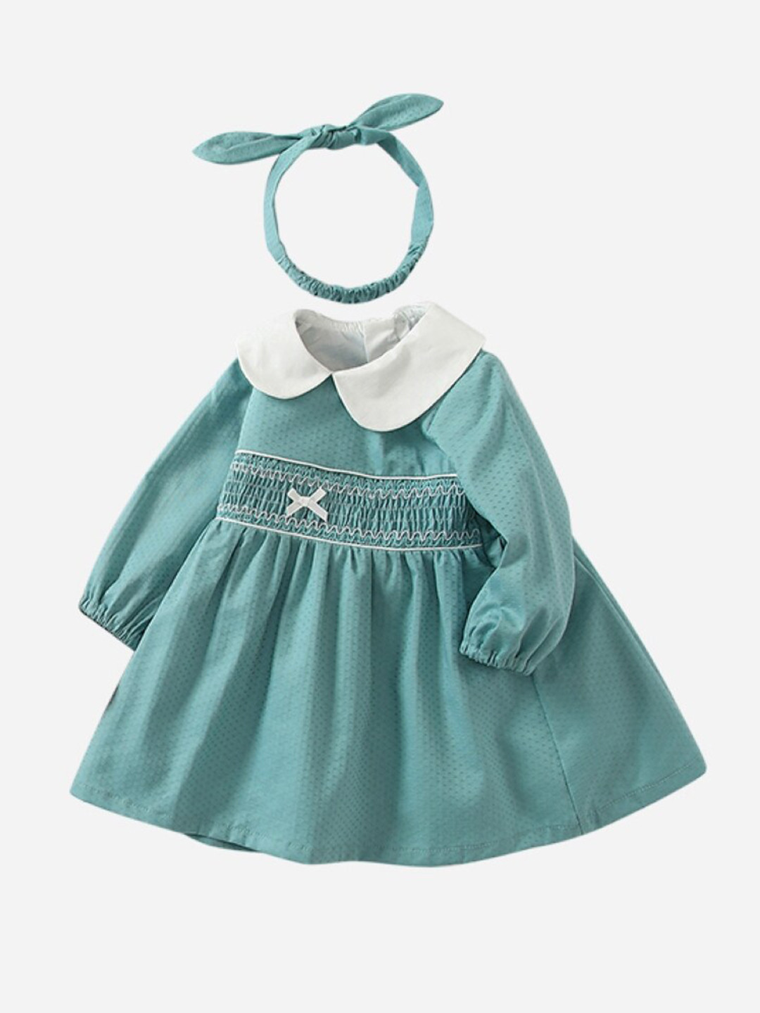 

StyleCast Girls Peter Pan Collar Puff Sleeves Cotton Fit & Flare Dress, Blue