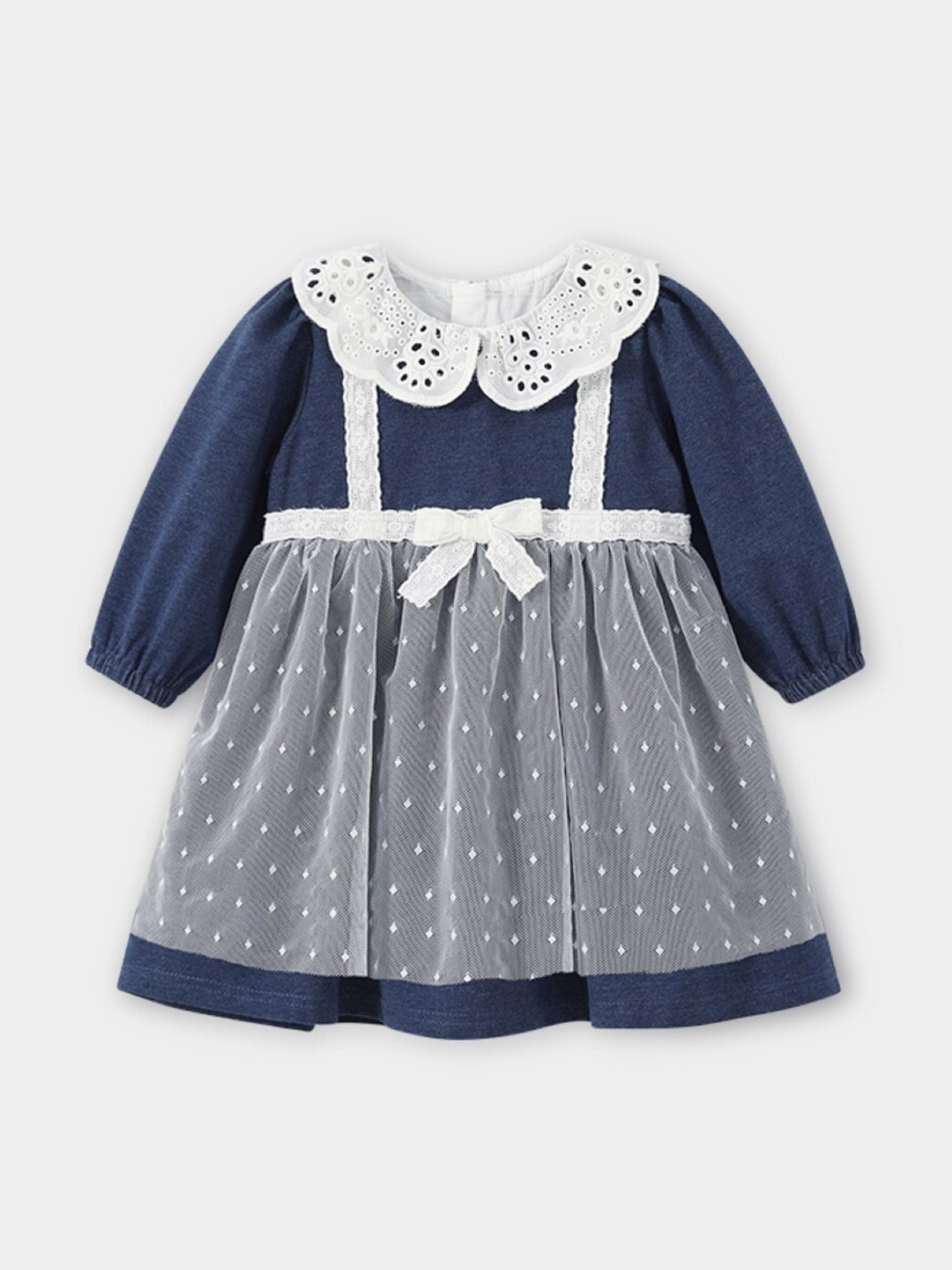 

StyleCast Girls Navy Blue Print Peter Pan Collar Puff Sleeve A-Line Dress