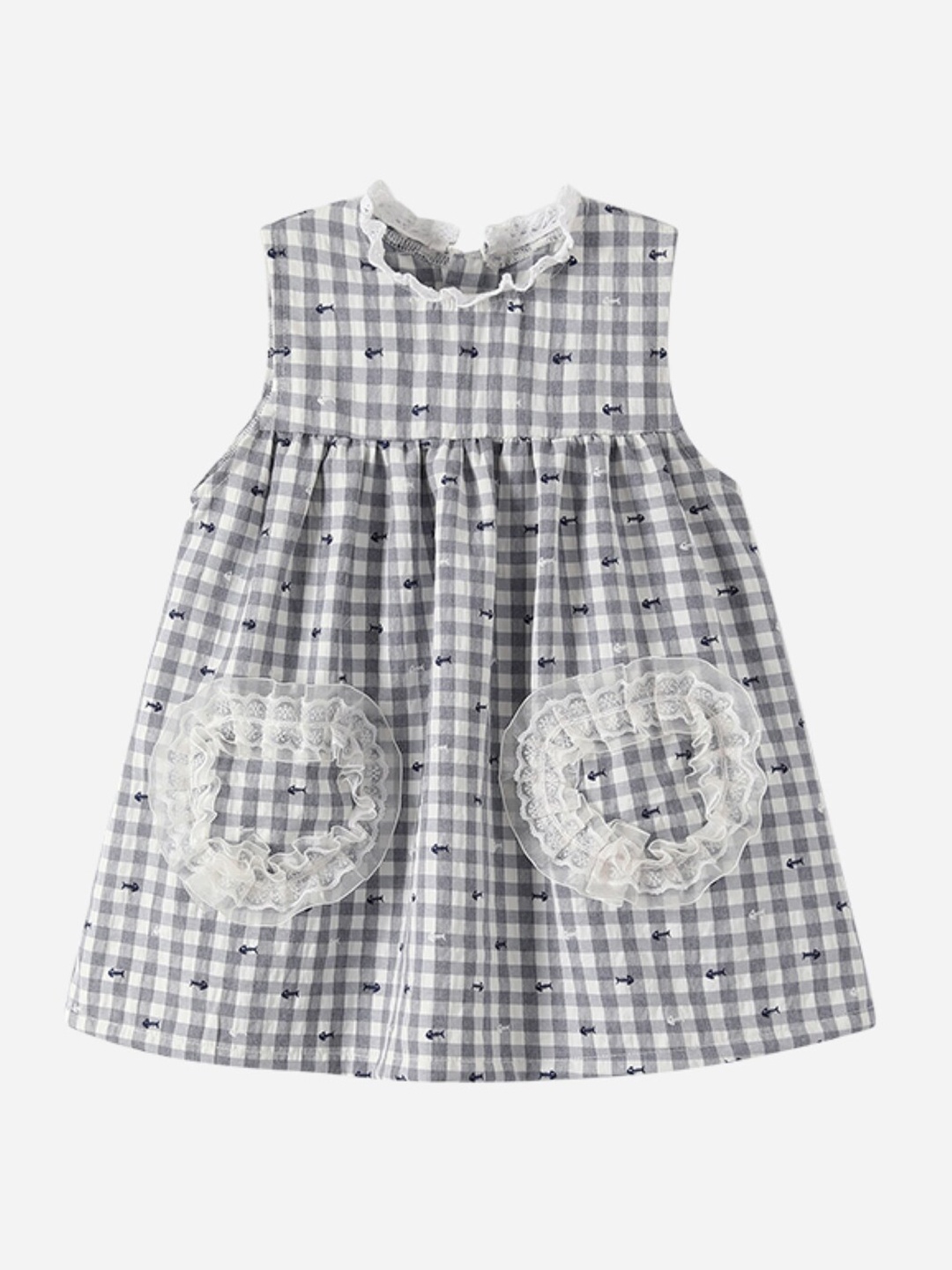 

StyleCast Girls Grey & white Checked Halter Neck Cotton Fit & Flare Dress