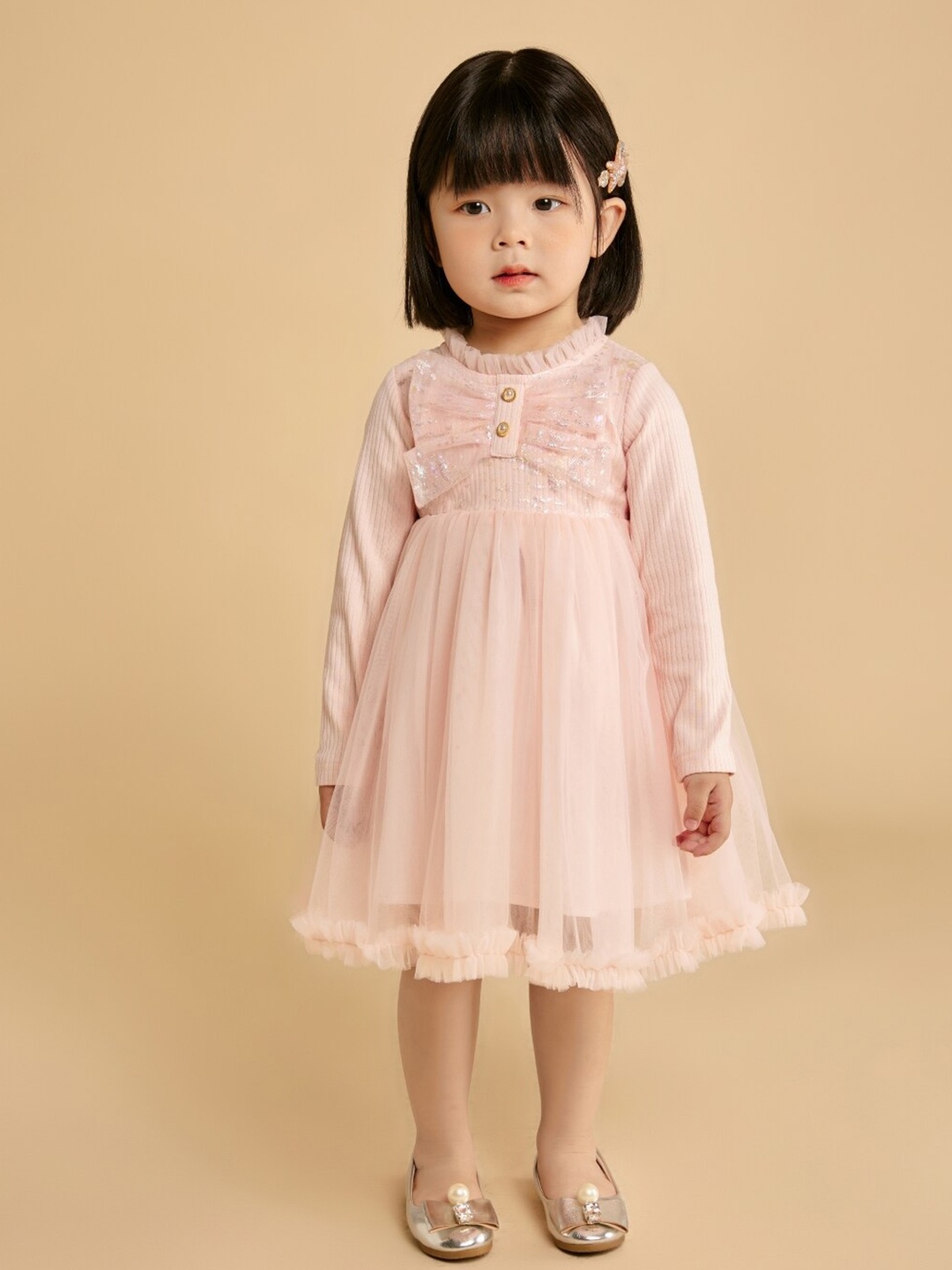 

StyleCast Girls Pink Self Design Embellished Empire Cotton Midi Dress